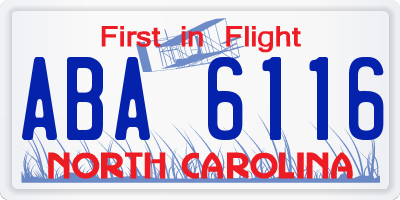 NC license plate ABA6116