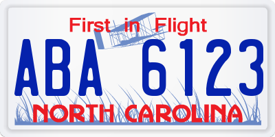 NC license plate ABA6123