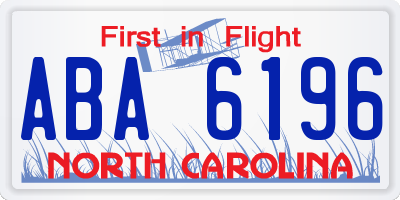NC license plate ABA6196