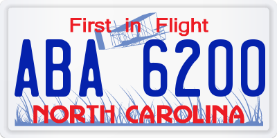 NC license plate ABA6200