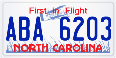 NC license plate ABA6203