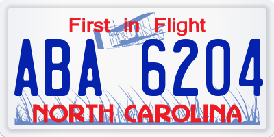 NC license plate ABA6204