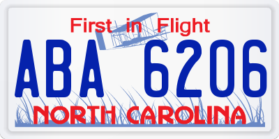 NC license plate ABA6206