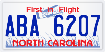 NC license plate ABA6207