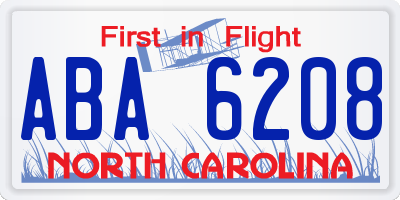 NC license plate ABA6208