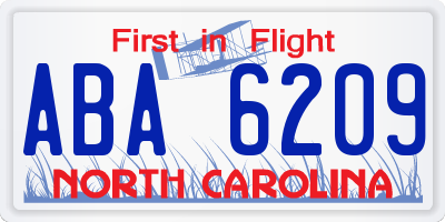 NC license plate ABA6209