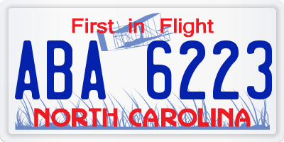 NC license plate ABA6223