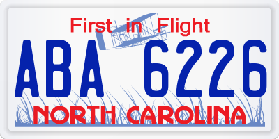 NC license plate ABA6226