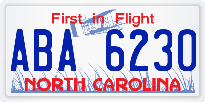 NC license plate ABA6230