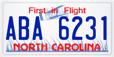 NC license plate ABA6231