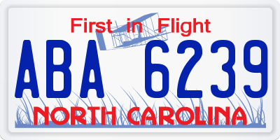 NC license plate ABA6239