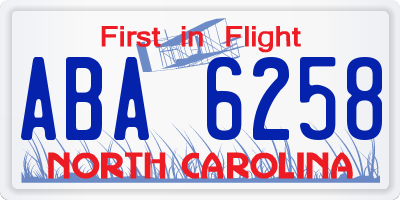 NC license plate ABA6258