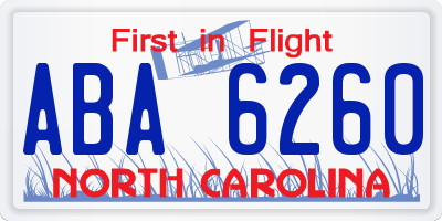 NC license plate ABA6260