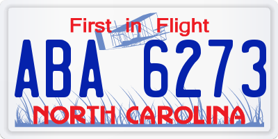 NC license plate ABA6273