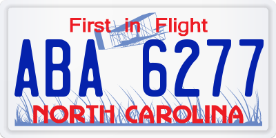 NC license plate ABA6277