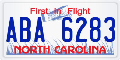 NC license plate ABA6283