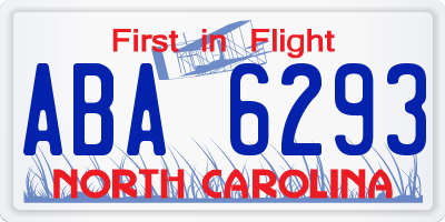 NC license plate ABA6293