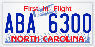 NC license plate ABA6300