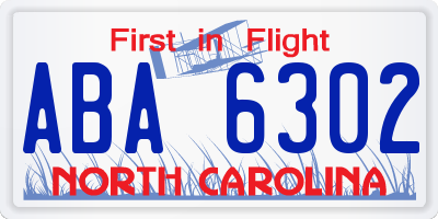 NC license plate ABA6302