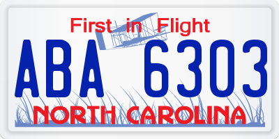 NC license plate ABA6303