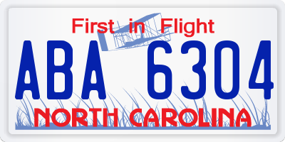 NC license plate ABA6304