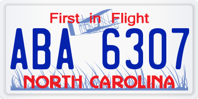 NC license plate ABA6307