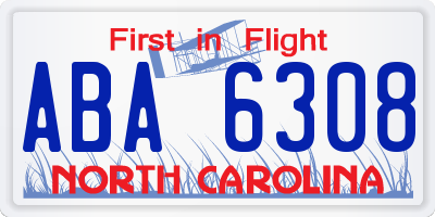 NC license plate ABA6308