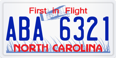 NC license plate ABA6321