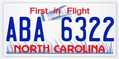 NC license plate ABA6322