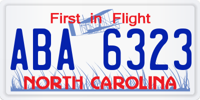 NC license plate ABA6323