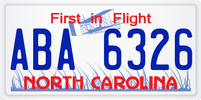 NC license plate ABA6326