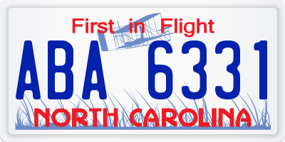 NC license plate ABA6331