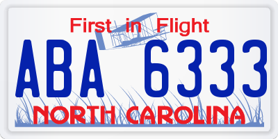 NC license plate ABA6333