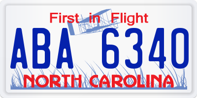 NC license plate ABA6340