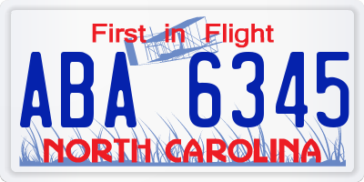 NC license plate ABA6345
