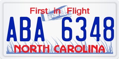 NC license plate ABA6348
