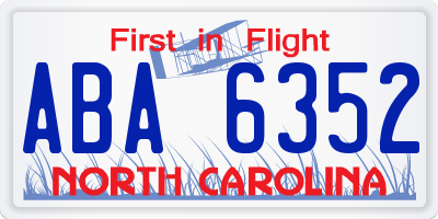 NC license plate ABA6352