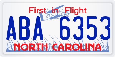 NC license plate ABA6353