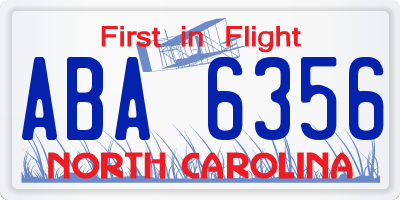 NC license plate ABA6356