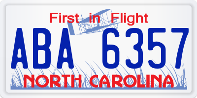 NC license plate ABA6357