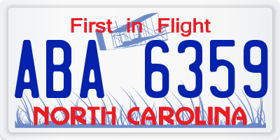 NC license plate ABA6359