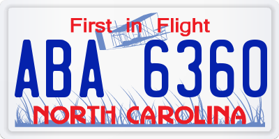 NC license plate ABA6360