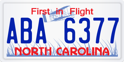 NC license plate ABA6377