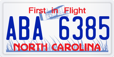 NC license plate ABA6385