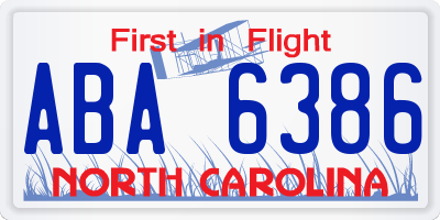 NC license plate ABA6386