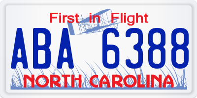 NC license plate ABA6388