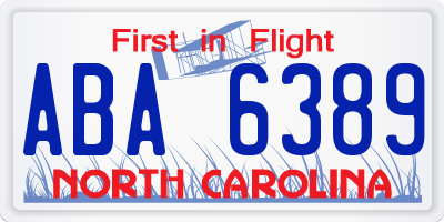 NC license plate ABA6389
