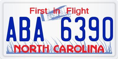 NC license plate ABA6390