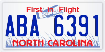 NC license plate ABA6391