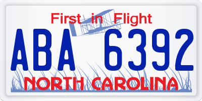 NC license plate ABA6392